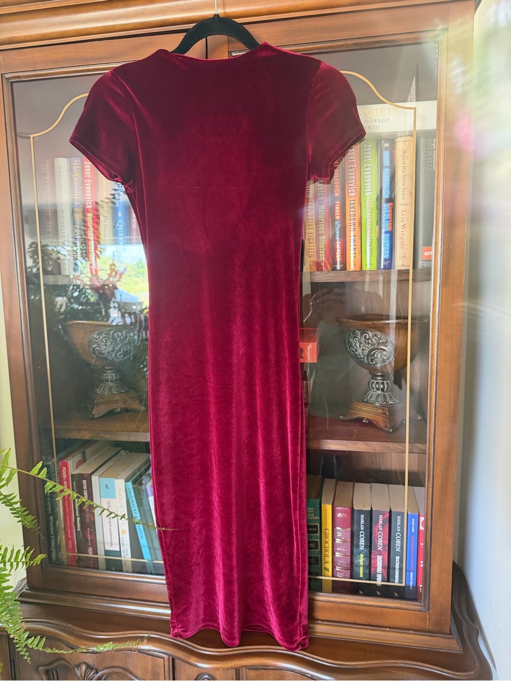 Velvet Midi Dress in Deep Red